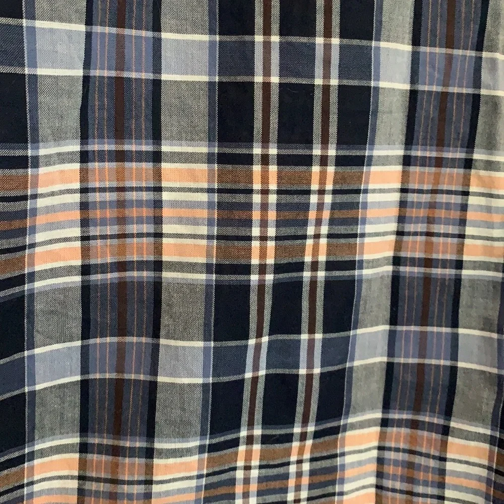Banana Republic blue & orange plaid short sleeve button down shirt
